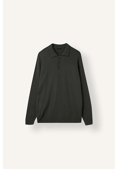 Defacto Standart Fit Düğmeli Polo Yaka Triko Basic Kazak H8972ax26augn498 Yeşil-gn498