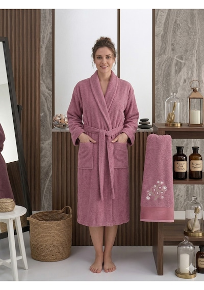 Premium 2'li Aile Bornoz Seti Çeyizlik Pamuklu Hediyelik Banyo Takımı L/xl Mürdüm