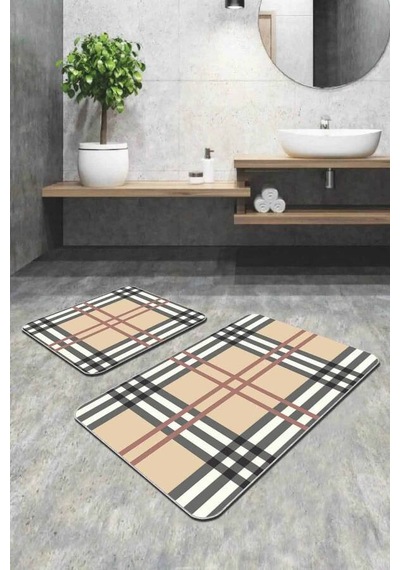 Siyah Çerçeve Desenli Banyo Halısı Klozet Paspas Seti Bs348n11