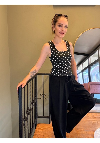 Ali Butik Siyah Beyaz Puantiyeli Polyamid Atlet