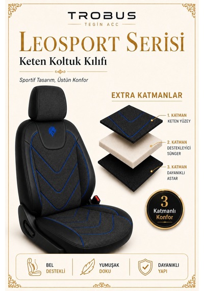 Subaru Impreza 2008 2009 2010 2011 Uyumlu Leosport Serisi Siyah Mavi Oto Koltuk Kılıfı