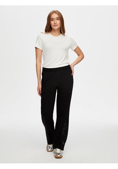 Boncuk Payet İş Detaylı Wide Leg Fit Eşofman Alt W26esa008 Uw26esa00810 Siyah