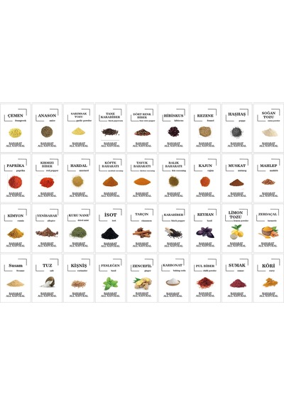 Renkli Kavanoz Etiket Seti-108 Adet Baharat, Bakliyat, Ot Ve Kuruyemiş Etiketi-5x8cm Folyo Sticker Beyaz