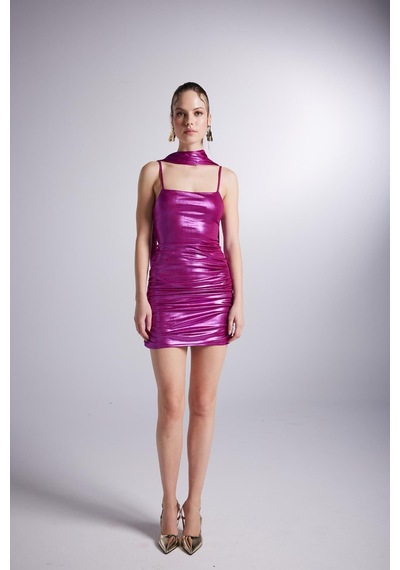 Holly Lolly Parlak Kumaşlı Mini Vivid Elbise Pembe