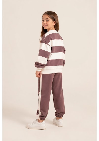 Eray Alp Kids Unisex Çocuk Çizgi Detaylı Şardonsuz Alt Üst Takım Kahverengi
