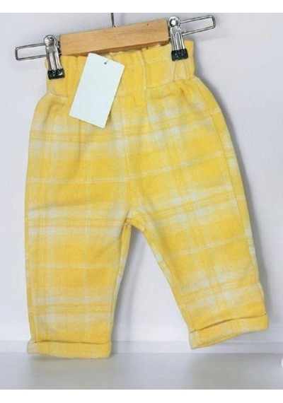 Çikoby Kız Çocuk Bel Lastikli Ekose Pantolon-13669 Sarı