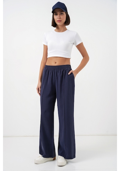 Bigdart Kadın Beli Lastikli Bol Paça Pantolon 30087 - Lacivert