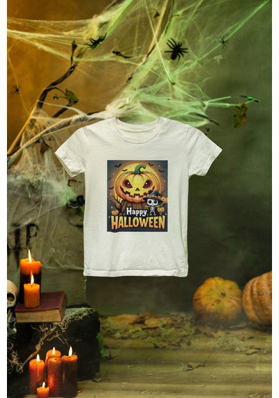 Magors Stıl-x Happy Halloween - Cadılar Bayramı Baskılı Unısex Tshırt Beyaz-2