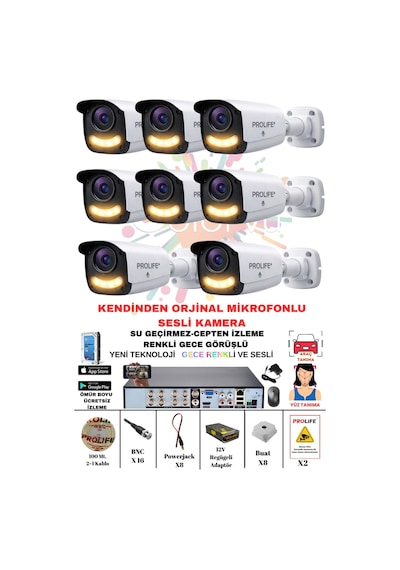 8 Li Sesli Güvenlik Kamerası 5 Mp Gece Renkli Full Hd Kamera Seti