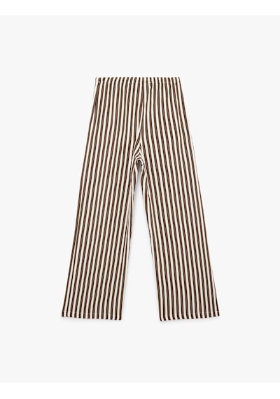 Koton Beli Bağlamalı Cepli Geniş Paça Çizgili Pantolon Kahverengi Çizgili 6sak40287pw