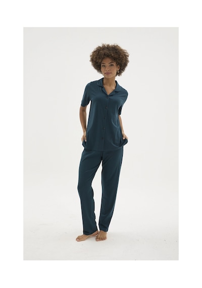 Angbutik Kocabey Kkt-26150k Kadın Apaj Yaka Boydan Düğmeli Pijama Takımı Petrol