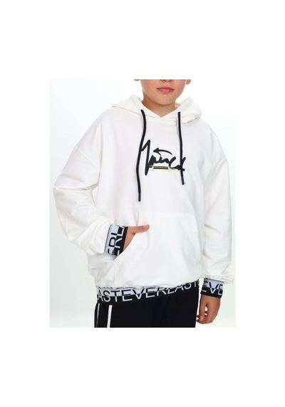 Ekkokids Çocuk Kapüşonlu Kind Yazılı Sweatshirt-14820 Ekru