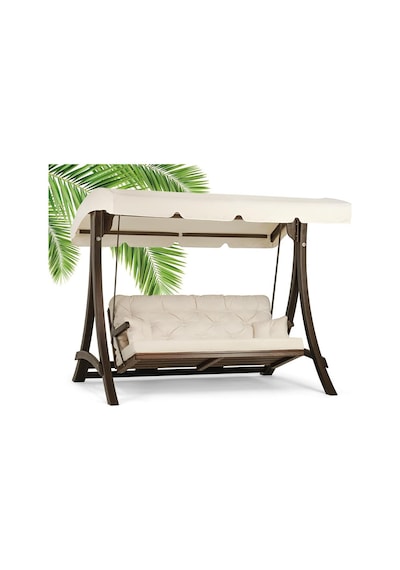 Comforte Ladin Ahşap Salıncak Dış Mekan Bahçe, Teras Salıncağı -krem Krem