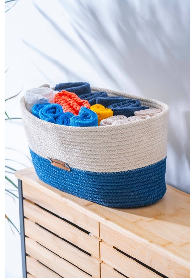 Home Beyond Oval Hasır Organizer - 33 Cm Beyaz/lacivert