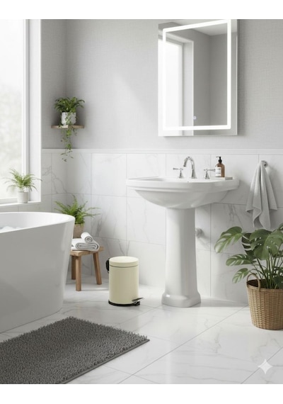 Vinoks Premium Serisi 12 Litre Hacimli Paslanmaz Banyo-mutfak Pedallı Çöp Kovası Krem, 12l Renkli