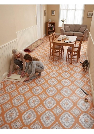 Muşamba 150 Cm X 5 Metre 0.5 Mm Yer Kaplama Zemin Döşeme Örtüsü Balkon Muşambası Mutfak Döşeme Desenli