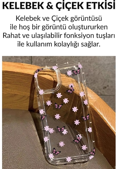 Apple Uyumlu iPhone 15 Pro Max Çiçekli Butterfly Seri Silikon Kapak