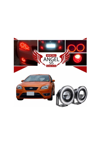 Ford Focus 2 Uyumlu, Universal Mercekli Led Angel Sis Farı, 76mm Kırmızı Renk