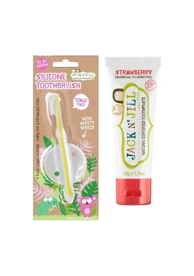 Jill Diş Fırçalama Seti Silikon Diş Fırçası + Çilek Aromalı Macun 50g