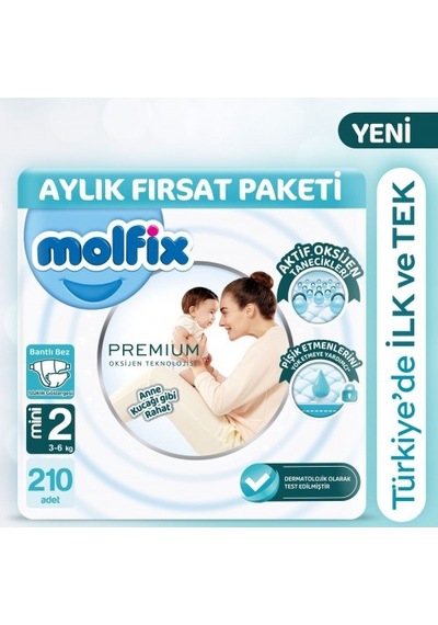 Molfix Premium Fırsat Paketi 70'li x 3 210 Adet PKT.MOLFIX.101 2 Numara
