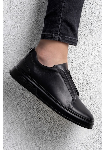 Ducavelli Ventu Erkek Hakiki Deri Sneaker, Fermuarlı Sneaker, Hakiki Deri Sneaker, Erkek Sneaker Siyah
