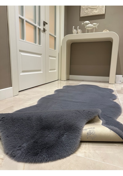 Ultra Soft Gri Yumuşak Dokulu Peluş Halı Çift Kafa Post