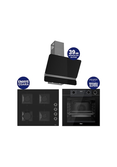 Ferre Steamart-Fryart-Silentart Serisi Siyah Set QEP64CS+SS205+D080-SA Emaye Izgara