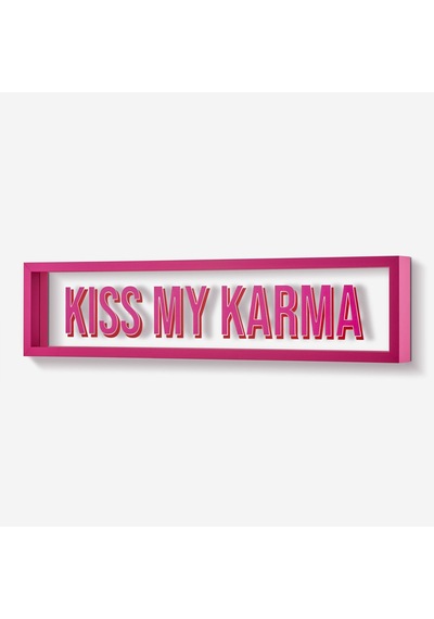 Pembe Cam Mdf Kiss My Karma Çerçeve 51x12x4 Cm
