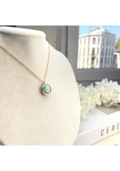 Doğaltaş Kolye Aqua Marin Kolye Kaplama Çerçeveli Gold 45cm Gold
