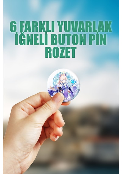 Sangonomiya Kokomi Genshin İmpact Çanta Süsü Rozet İğneli Buton Rozet Seti 6 Adet Çok Renkli