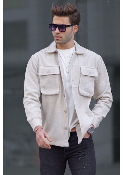Madmext Bej Oversize Oduncu Erkek Gömlek 6709 Bej