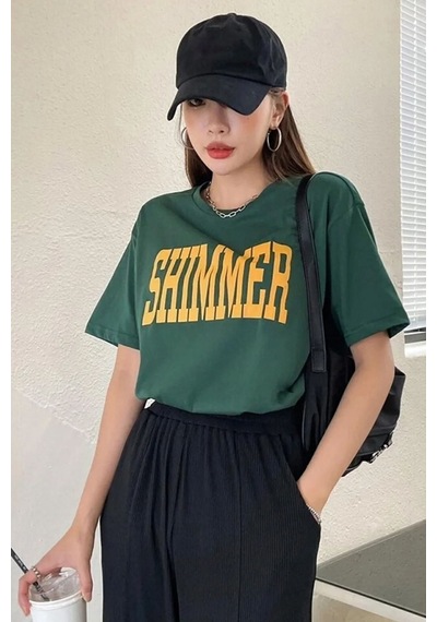 Uyguntarz Unisex Shımmer Baskılı Oversize T-shirt Yeşil