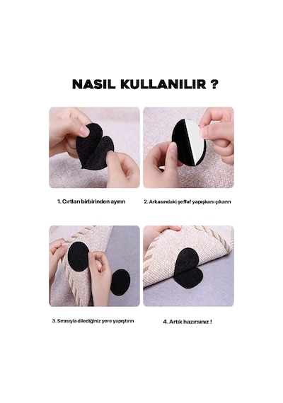 Halı Kilim Koltuk Örtüsü Sabitleyici Kaydırmaz Cırt Yıkanabilir Kendinden Yapışkanlı Ped 10 Adet
