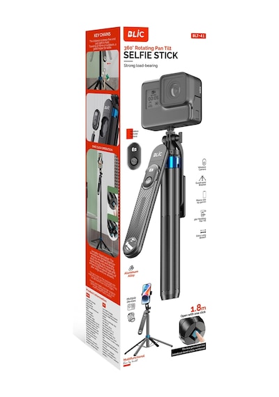 Blic Blt-41 1.8 Metre 360 Dönebilen Pan Tilt Bluetooth Selfie Çubuğu Tripod Kablosuz Kumandalı Al Siyah