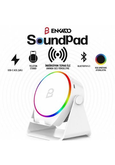 Soundpad 5ın1 - 5w - 2000mah Temas İle Ses Yükseltme - Telefon Stand - Usb-c Şarj Beyaz İndiksiyon Ses Yükseltici Bluetooth Hoparlör Speaker Ekd-s11 5250