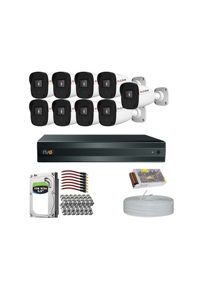 Rivo Dcam 9 Kameralı 40 Metre Gece Görüşlü Set 1tb 7/24 Hdd