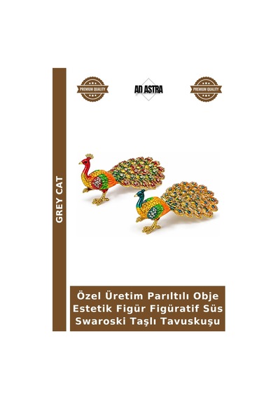 Özel Üretim Parıltılı Obje Estetik Figür Figüratif Süs Swaroski Taşlı Tavuskuşu