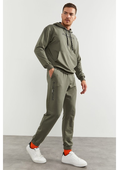 Tommy Life Çağla Kapüşonlu Kanguru Cep Lastik Paça Erkek Oversize Eşofman Takımı - 85117 Yeşil