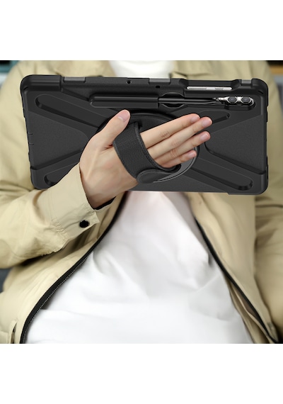 Samsung Galaxy Tab S10 Plus İle Uyumlu Tablet Kılıfı Defender Askı Aparatlı 360 Ayarlanabilir Zırhlı Kapak Kapaklı Kılıf