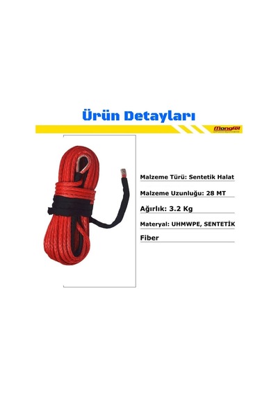 Mongrel Sentetik Halat 10Mm 28Mt Kırmızı 19600 Lb