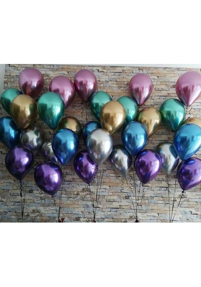 5 Ad Mor Renkli Parlak Krom Metalik Aynalı Balon
