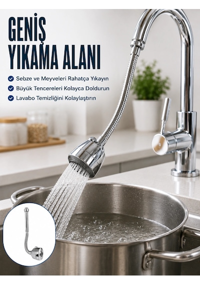 Mey İthalat Esnek Spiral Musluk Uzatma Fıskiyesi Su Tasarruflu Ayarlanabilir Musluk Başlığı