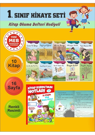 1.sınıflar İçin Okumayı Sevdiren 10 Lu Hikaye Seti 4 Kitap Okuma Defteri Hediyeli