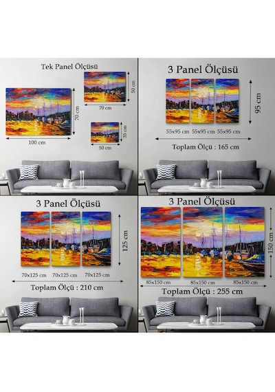 Es10 Özel Tasarım, Dekortif BaskıBalıkçı Köyü Kanvas Duvar Tablosu-1188 (95 x 165)