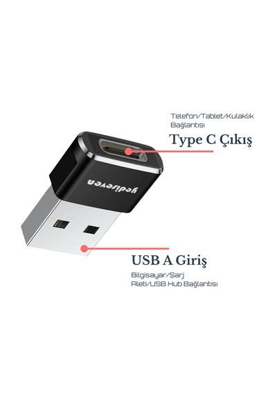Usb A To Type C Dönüştürücü Adaptör Yeni Nesil Şarj Kablo Çevirici Siyah 2 Adet Siyah