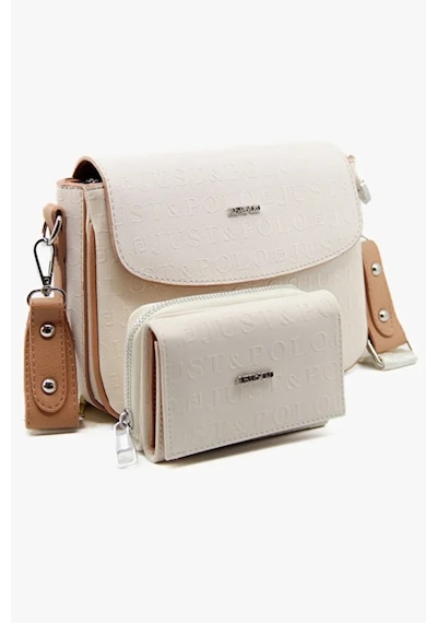 Just Polo Kadın Ayarlanabilir Askılı Şık El & Omuz Çantası Ve Cüzdanı Kombin Shopper Krem - Taba