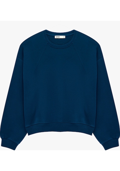 Koton Regular Fit Üç İplik Şardonlu Uzun Kollu Bisiklet Yaka Basic Sweatshirt Lacivert 7wak10043ek