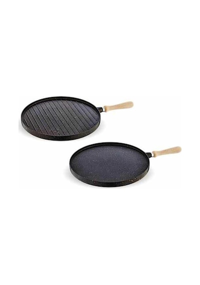 Premium Ahşap Kulplu Granit Gözleme & Bazlama Tavası 34 Cm Diğer