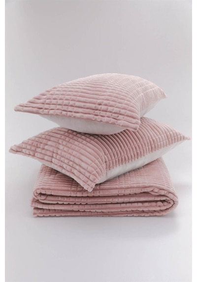 Merinos Modern Line 3 Parça Battaniye Seti - Pudra