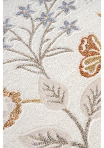 Cotto Cool Cl006r Krem Çiçek Desenli Modern Halı Şık Akrilik Kaymaz Taban Kolay Temizlenebilir